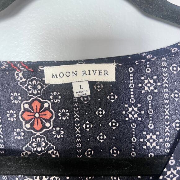 ✨Moon River Boho chic Navy Wide Leg Jumpsuit Women’s Size L Festival Casual - Picture 7 of 8